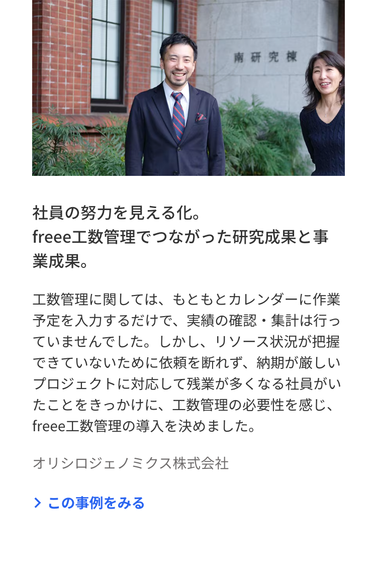 南研究棟
社員の努力を見える化。
freee工数管理でつながった研究成果と事
業成果。