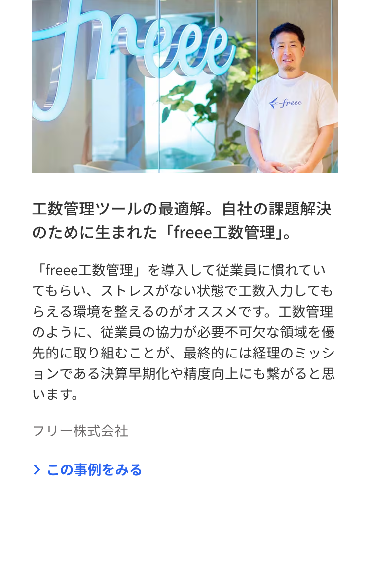 avee
freee
工数管理ツールの最適解。 自社の課題解決
のために生まれた 「freee 工数管理」。