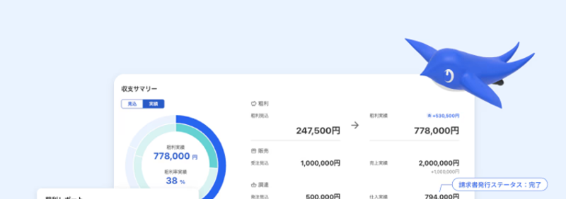 粗利　レポート　収支サマリー　請求書発行　人件費